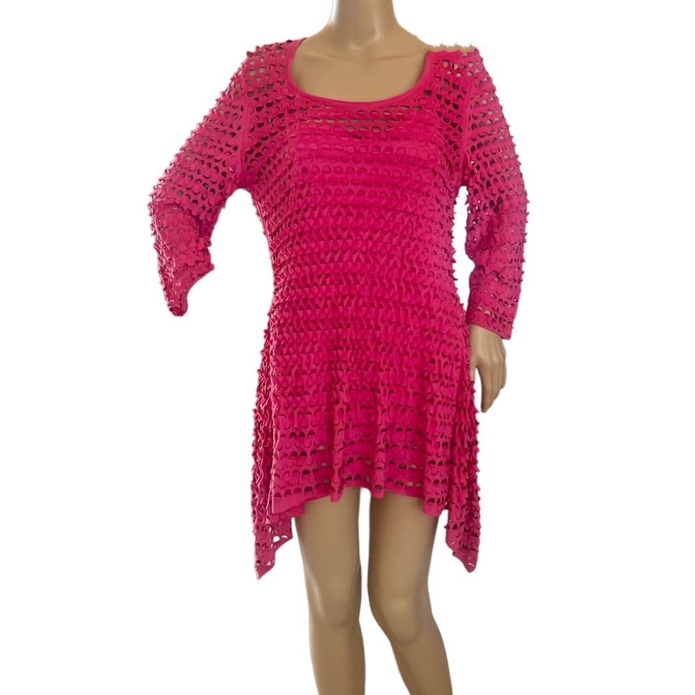 LINEA DOMANI Laser Cut Net Tunic Top 2 PC Set